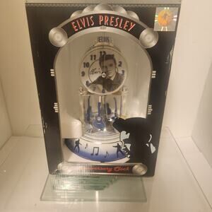 Elvis Presley Anniversary Porcelain Clock with Rotating Guitars NIB Tested works
